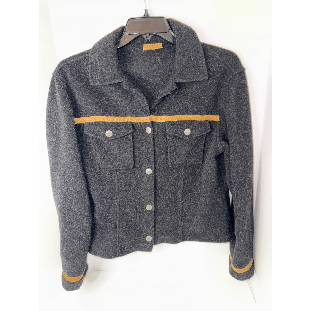 Tsunami Wool Jacket Gray Button Up Pockets Trim D… - image 1